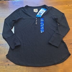 NWT Chaser Black Long Sleeve Waffle Henley Size Large